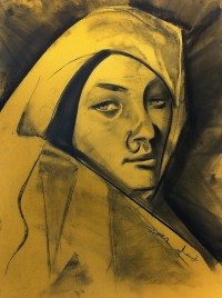 Doda Baloch, Pashtoon Girl, 20 x 27 Inch, Charcoal on Paper, Figurative Painting, AC-DDB-010